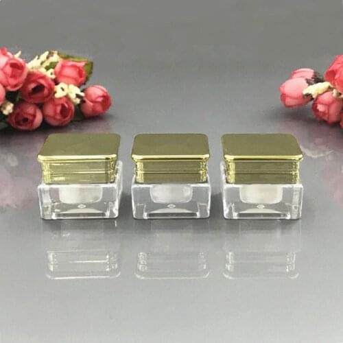 5G gold square plastic acrylic jar/pot/bottle for sample/eye cream liquid serum /art nail/essence cosmetic packing