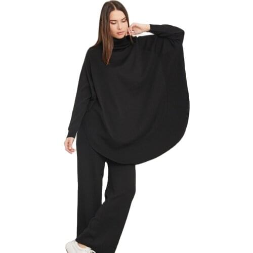 Sweater Set Women Tracksuit Spring Autumn Knitted Suits 2 Piece Set Warm Turtleneck Sweater Pullovers Wide Legs Pants Turtleneck