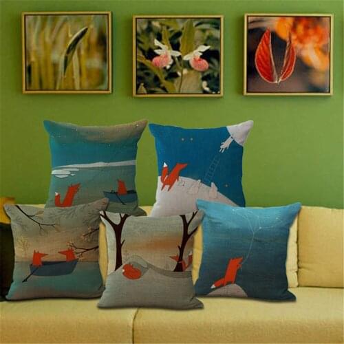 ZXZXOON Decorative Throw Pillow Case Cover Animals Foxs Lovely Cartoon Polyester Cushion Cover For Sofa Home Decor Almofada