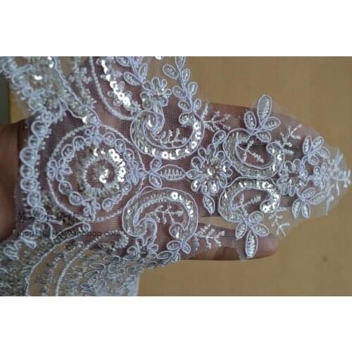 1 Meter 23CM Width Beautiful Luxury White Sequin Embroidery Wedding Decoration Lace Trim Applique Craft