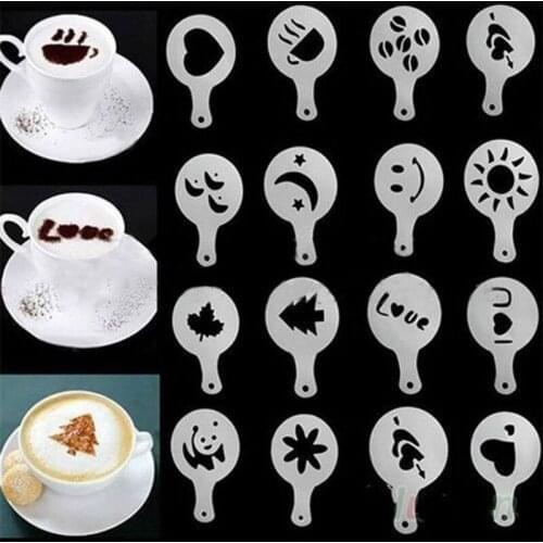 16pcs Plastic Fancy Coffee Printing Model Cafe Foam Spray Template Barista Stencils Decoration Tool