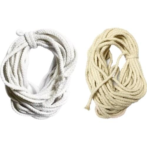 2pcs 10 Meters Braided Pure Cotton Rope Cord String 5mm for Crafts Beige and White