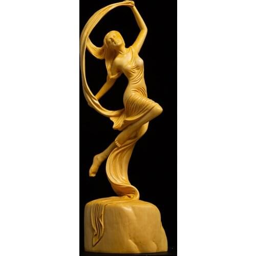 20CM Classical Beauty Wood Carving Decoration Boxwood Chinese-Style Solid Wood Living Room Decorative Carving Handicrafts