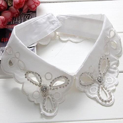 2017 Shirt Fine women shirt collar embroidery false collar cotton Sweet retro flower collar pearl flash drill fashion collar