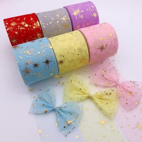 25yards 60mm Bronzing Starry Sky Organza Ribbon DIY Gift Packing Hair Accessories material Decoration Ribbons