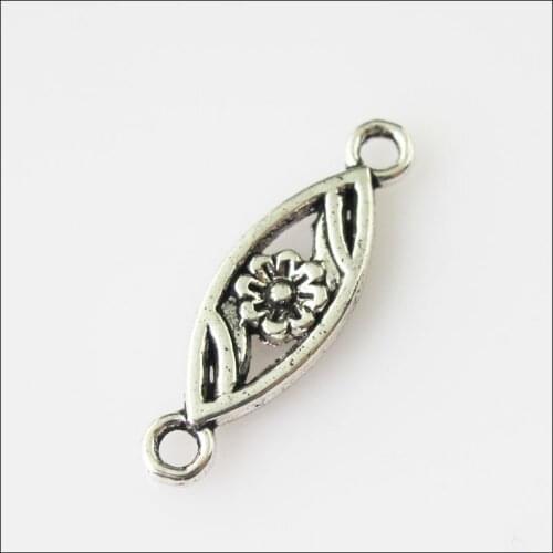 30 New Oval Flower Connectors Tibetan Silver Tone Charms Pendants 7.5x24mm