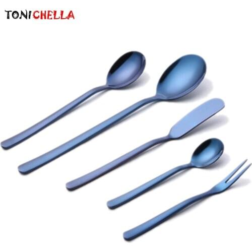 5pieces/pack Children Minimalism Fork Spoon Stainless Steel Cutlery Baby Food Feeding Tableware Kids Dinnerware Utensil T0642