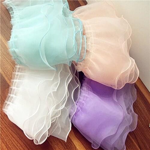 Pink Ruffled Lace For Skirt Hem 5 Yds/Lot Diy Curtain Lace Trims Jacquard Knitted Dot Floral Lace Ribbons Pleated 5CM