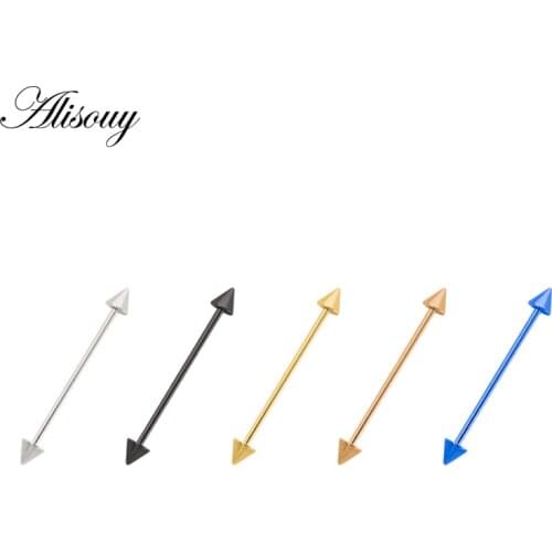 Alisouy 1PC 14G Long Straight 38mm Industrial Barbell Rings Spike Ear Piercing Nipple Rings Bar orelha cartilagem Body Jewelry
