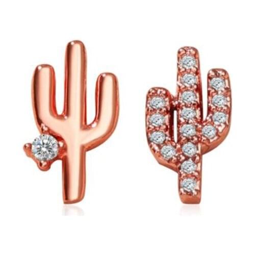 Asymmetrical Cactus Stud Earrings Rose Gold Color Crystal Earrings for Women Geometric Vintage Ear Stud Oorbellen Jewelry Gifts
