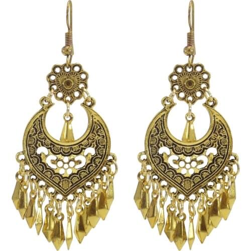 Bohemian Vintage Gold Metal Indian Jhumka Earrings for Women Carved Flower Gypsy Tribal Afghan pendientes Party Jewelry Gift