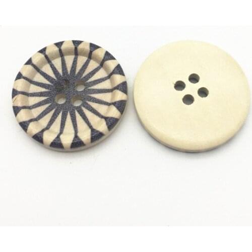 20pcs 30mm Large Wooden Buttons Natural With Black Painted 4 Holes Round DIY Sewing Embellishments Crafts