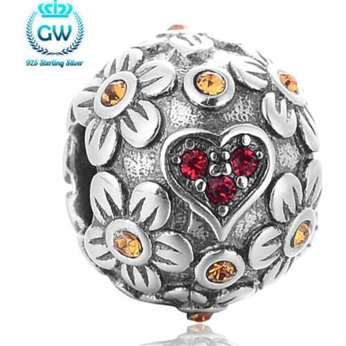 925 Sterling Silver Flower Ball Beads Love Charm Fit Bracelet Bangle For Women GW Brand Jewelry GW Brand X374