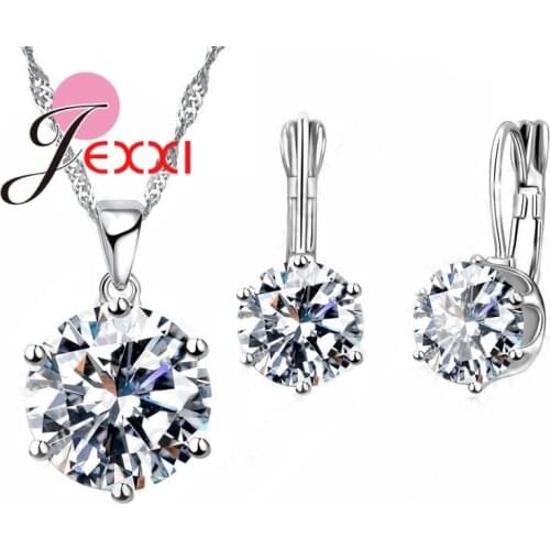 Fast Shipping New Jewelry Shinning Attractive Circular Set 925 Sterling Silver CZ Necklace+ Dangle/Hoop Earrings Sets