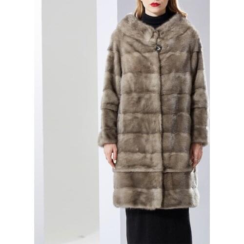 CNEGOVIK womens fur coat mink coat real fur mink coats women round collar Full Pelt Luxury long style Real Mink Fur Coat Women