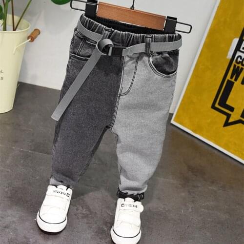 Children Jeans 2019 Spring Fashion Kids Double-Colour Patchwork Trousers For Baby Boys Denim Pants With Belt Clj101