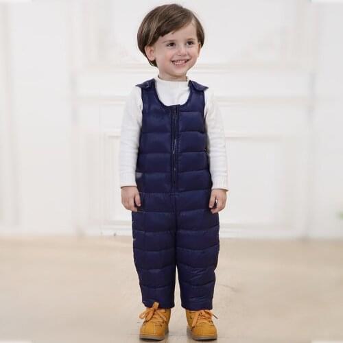 Children Down Pants Baby Siamese Harness Trousers Kids Boys/Girls Rompers Autumn Winter Outerwear Warming Pants Full Length