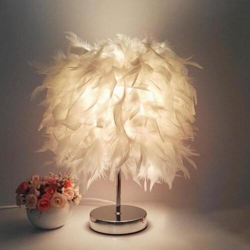 E27 Bedside Table LED Lamp Feather Romantic Living Room Bedroom Desk Night Light LED Table Lamp Light Desktop Home Decoration