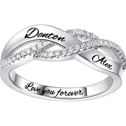 Customized Engraved Name Ring S925 Silver Cubic Zirconia Stone Girls Gift Love Wedding Ring for Women Anniversary Jewelry