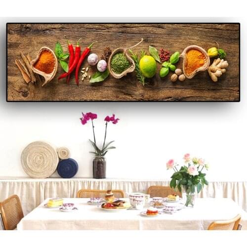 Kitchen Themed Grains Spices Spoon Peppers Seasoning Kitchen Canvas Painting Poster and Prints Wall Art Pictures for Home Decor