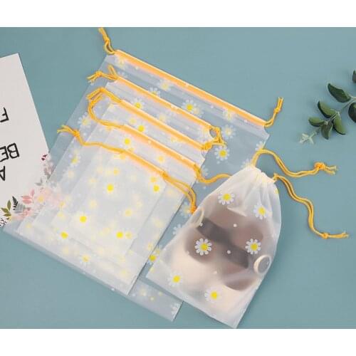 Small chrysanthemum bunch pocket frosted pe drawstring bag drawstring bag socks underwear storage bag clothing packaging bag
