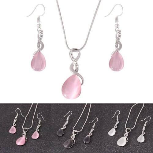 Fashion Opal Crystal Cross Water Drop Necklace Earrings Set Accessories Gifts