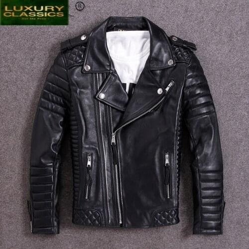 Plus Size 100% Real Sheepskin Coat Male Jacket Men Motorcycle Rivet Streetwear Natural Genuine Leather Mens Jackets 1815