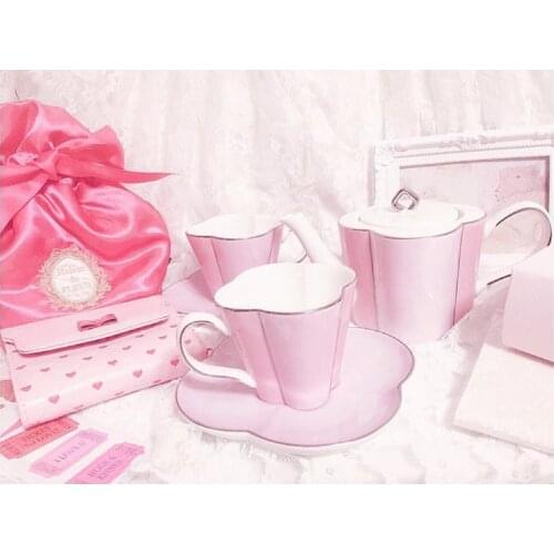 Pack Of 5pcs Pink Procelain Teapot With Filter Cup And Saucer Sets Ceramic Pink Pitcher Coffee Cups