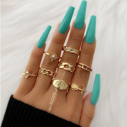 IFMIA Bohemian Gold Chain Rings Set For Women Fashion Boho Coin Snake Moon Rings Party 2021 Trend Jewelry Gift