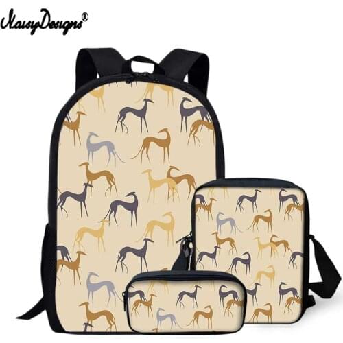 NOISYDESIGNS New Fashion Students School Bags Greyhound Dog Printed 3Pcs/set Kids Backpack Girls Women Schoolbag Mochila Escolar
