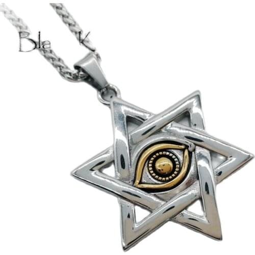 Black Knight 2 tone Star of David eye pendant necklace Stainless steel Hexagram Jewish David star necklace religious BLKN0609
