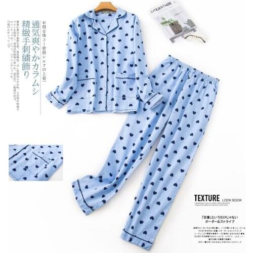 Womens 100% Cotton Pyjamas 2-piece Pajamas Long Sleeve Trousers Sleepwear Autumn Winter New Pijama Female Cartoon Home Wear