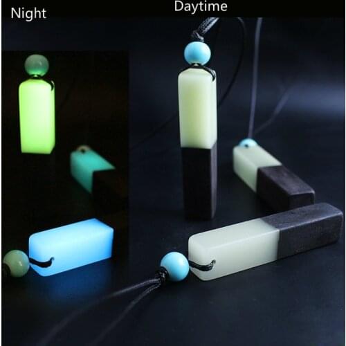 Fashion Glow In The Dark Resin Pendant Female National Style Luminous Spliced Stone Wood Jewelry Necklace Square Couple Gift