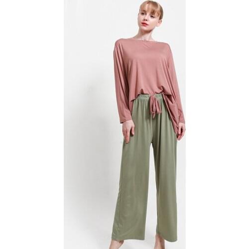 Plus Size Home Service Suit Female Autumn New Cotton Loose Long-Sleeved Pajamas Two-Piece Suit Wide Leg Pants Leisure Clothes