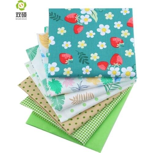 Shuanshuo 7pcs/lot, Green Foral Twill Cotton Fabric,Patchwork Cloth For DIY Quilting Sewing Baby&Children Sheets Dress Material