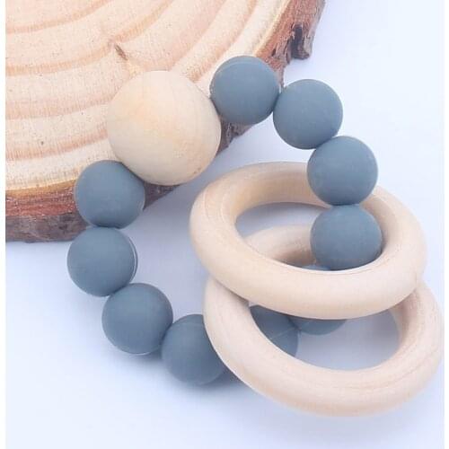 Silicone Beads Baby Nursing Bracelets Wooden Ring Teether Teething Wood Rattles Toys Baby Teether Bracelets Teething Toys New