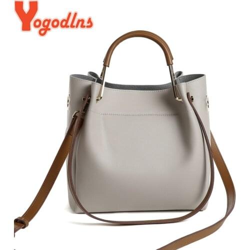 Yogodlns Simple Style Women Bucket Bag PU Leather Shoulder Bag Designer Ladies Crossbody Messenger Bag Female purse