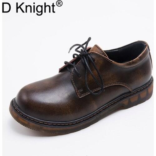 Vintage Flats Oxford Shoes Women Spring Handmade Oxfords Flat Platform Heel Casual Shoes Retro Lace Up Lady Creeper Brogue Shoes