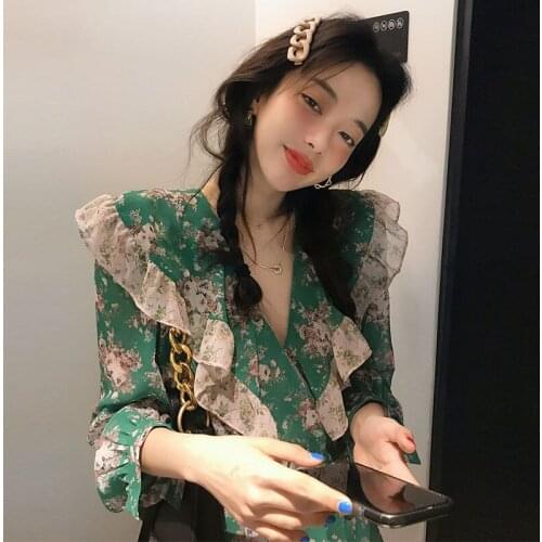 Vy1220 2021 spring summer autumn new women fashion casual chiffon shirt woman female OL vintage long sleeve flower shirt women