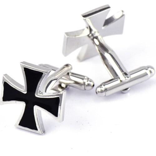 JHSL Brand High Quality Fashion Mens Jewelry Uniqure Silver Color Black Enamel Men Christian Cross Cufflinks