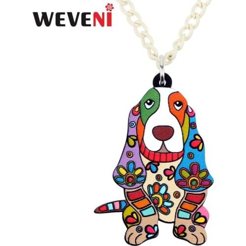 WEVENI Acrylic Anime Floral Basset Hound Dog Necklace Pendant Chain Choker Cute Animal Jewelry For Women Girls Pet Lovers Gift