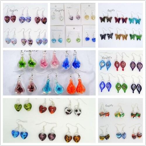 Yingwu 6pairs Fashion Murano Glass Inspiration Lampwork Waterdrop Glazed Earrings Jewelry For Women Long Dangle Earrings
