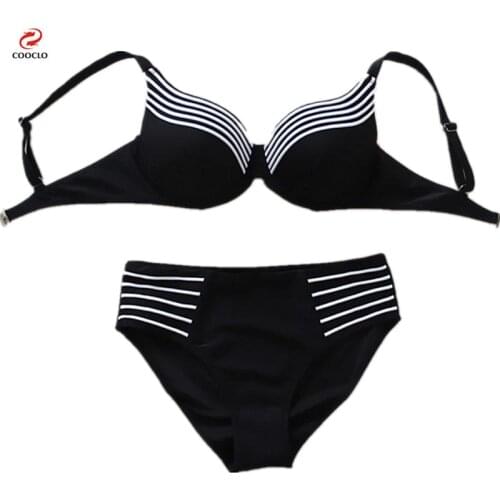 Cooclo Beach Set Women Stripe Bikinis Floral Swimsuit Woman Under wire Push Up Bikinis Decorate Bathing Suits Set Swimwear
