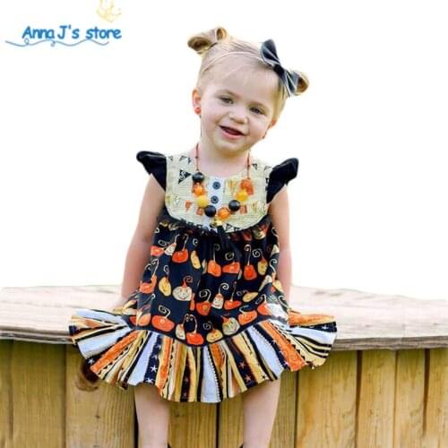 1-4T Girls Dress Halloween Dress Brand Girls Clothes Children Clothing Cartoon pumpkin Style Girls Dresses Ruffled dress Qz-639