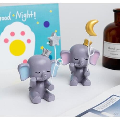 1pc Resin Ornament Cute Elephant Cake Decorating Topper Star Moon Statue Ornaments Resin Crafts Cake Dessert Home Decor Lovely