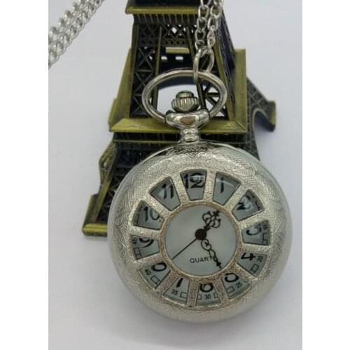10pcs/lot Hollow Stainless Steel Case White Dial Arabic Numbers Modern Pocket Watch wholesale Free shipping
