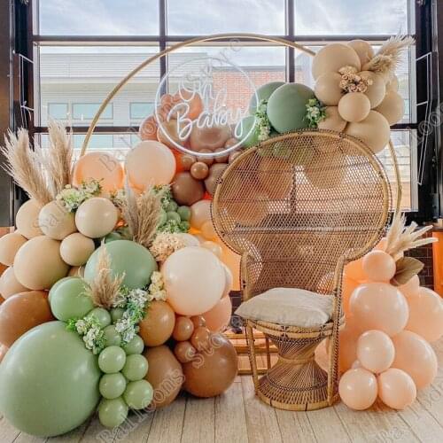 101PCS Balloon Garland Arch Kit Avocado Green Coffee Double Cream Peach Balloon Baby Shower Child Birthday Wedding Decoration