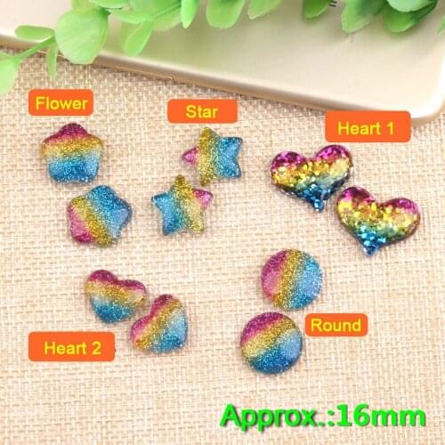 50pcs/Lot 16mm Mixed Heart Star Flower Oblate Rabbit Crystal Glitter Resin Rhinestone Flatback DIY Flat Back Scrapbooking Crafts