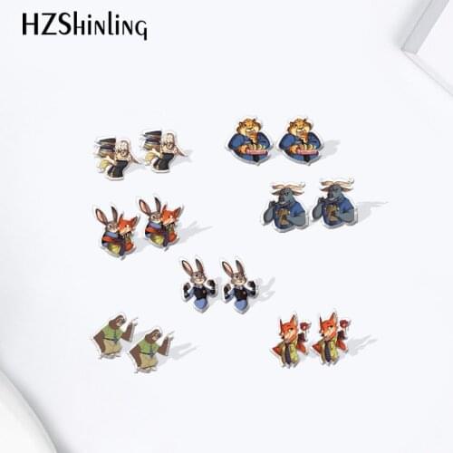 Zootopia Cartoon Pattern Acrylic Stud Earrings Resin Epoxy Ear Jewelry