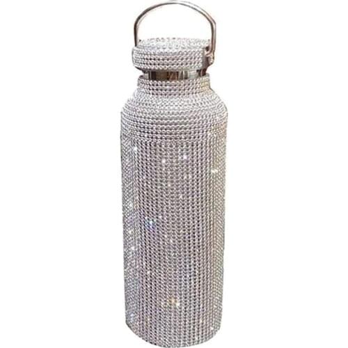 Stainless Steel Diamond Thermos Bottle,Diamond Vacuum Flask, Bling Rhinestone Cup Sparkling High-End Insulated Bottle